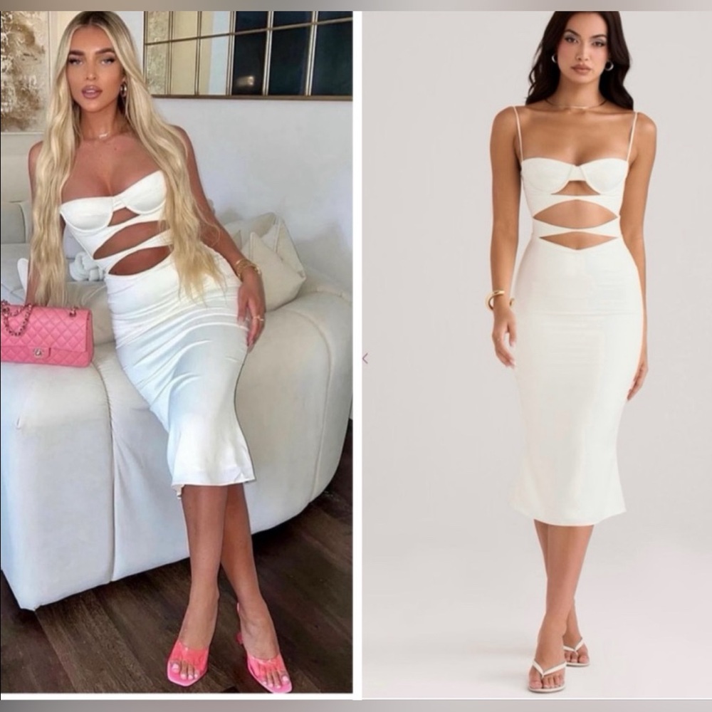 House of CB Amalia Ivory Satin Cutout Corset Midi Dress Size L